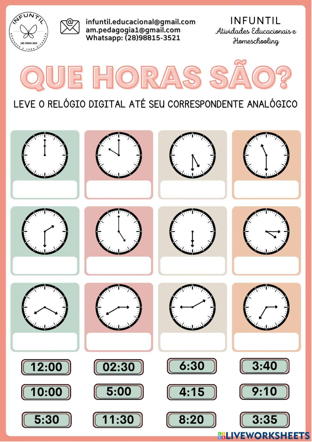 Leve o relógio digital até seu correspondente analógico