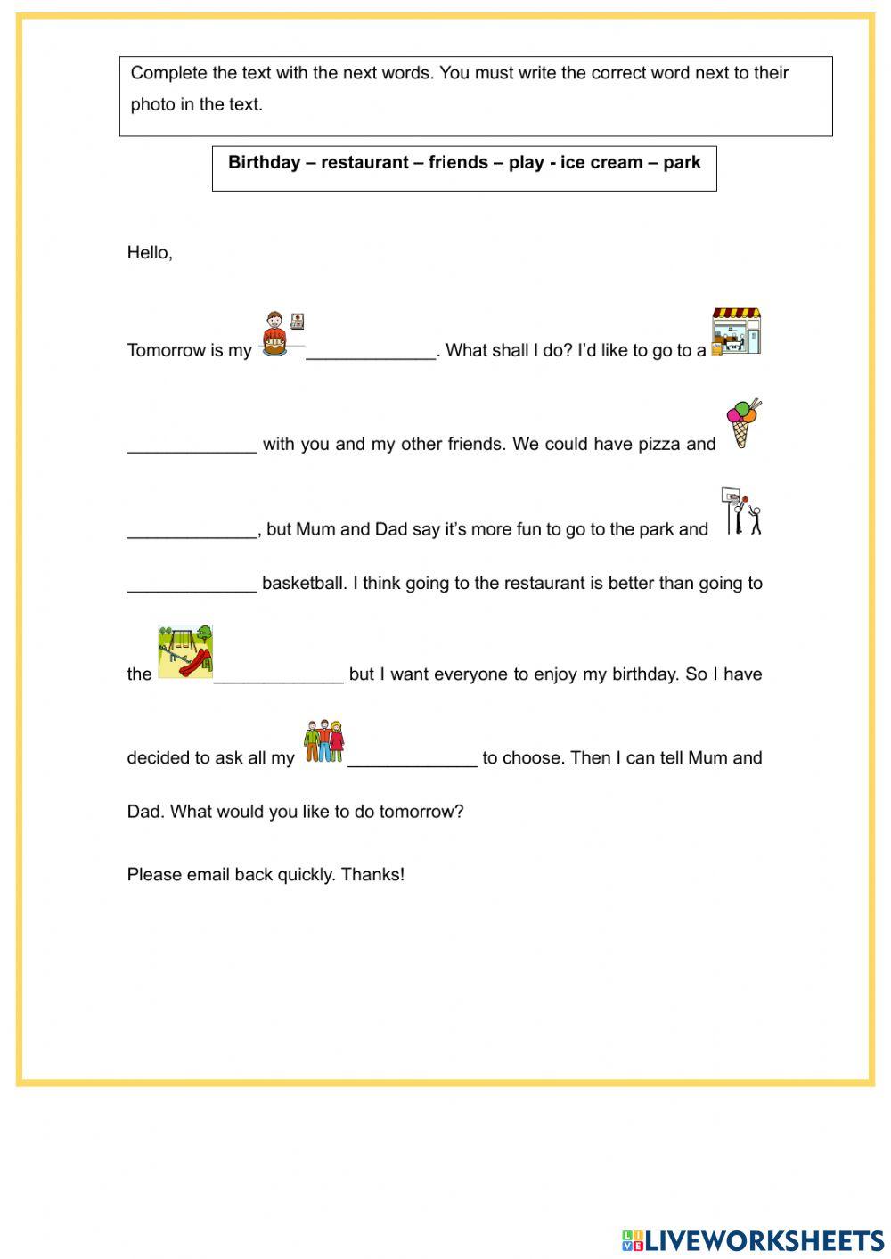 Complete the text online worksheet for segundo de primaria | Live ...