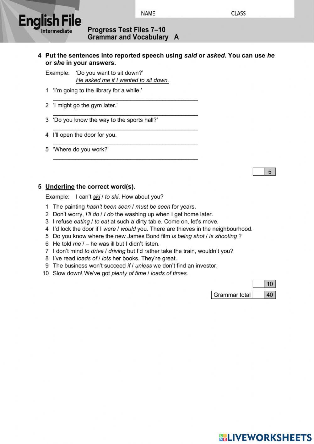 NEF INT - Progress check 7-10 V&G