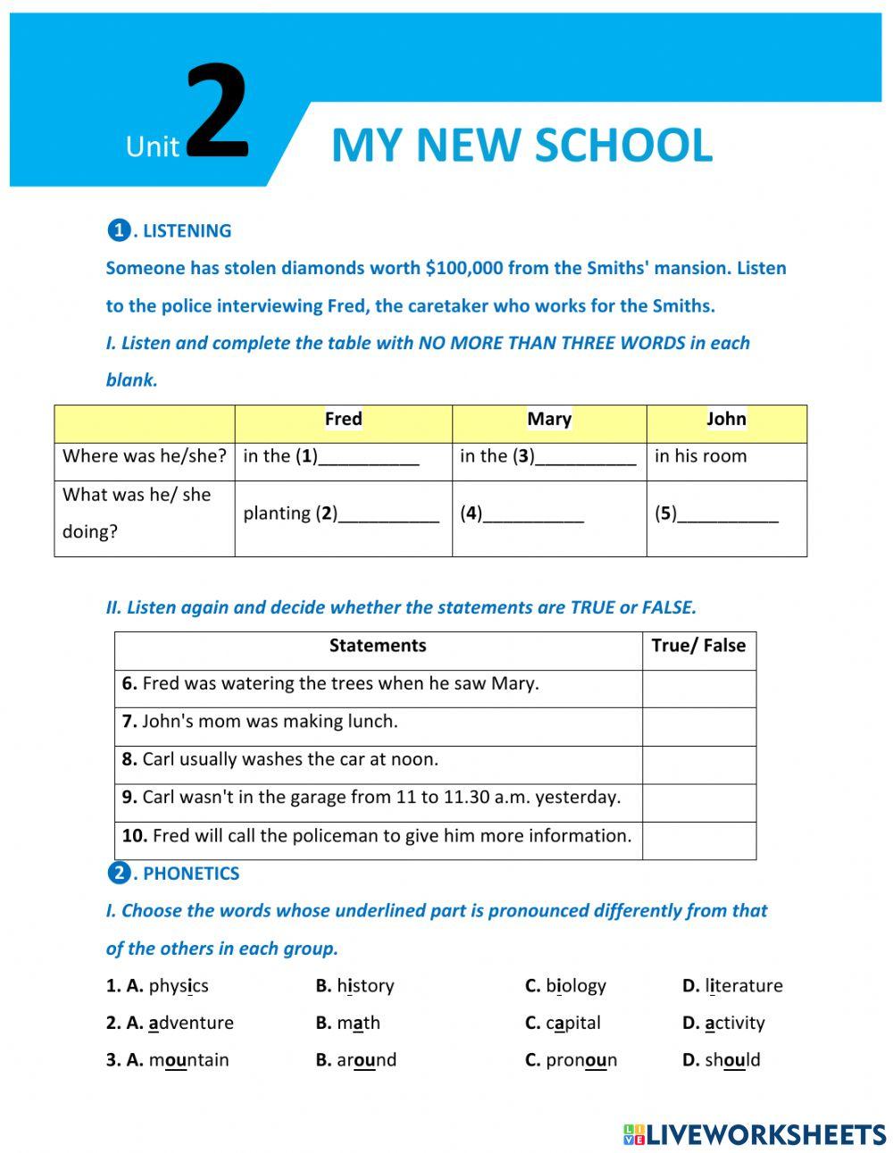 English 6-Unit 2-My new school