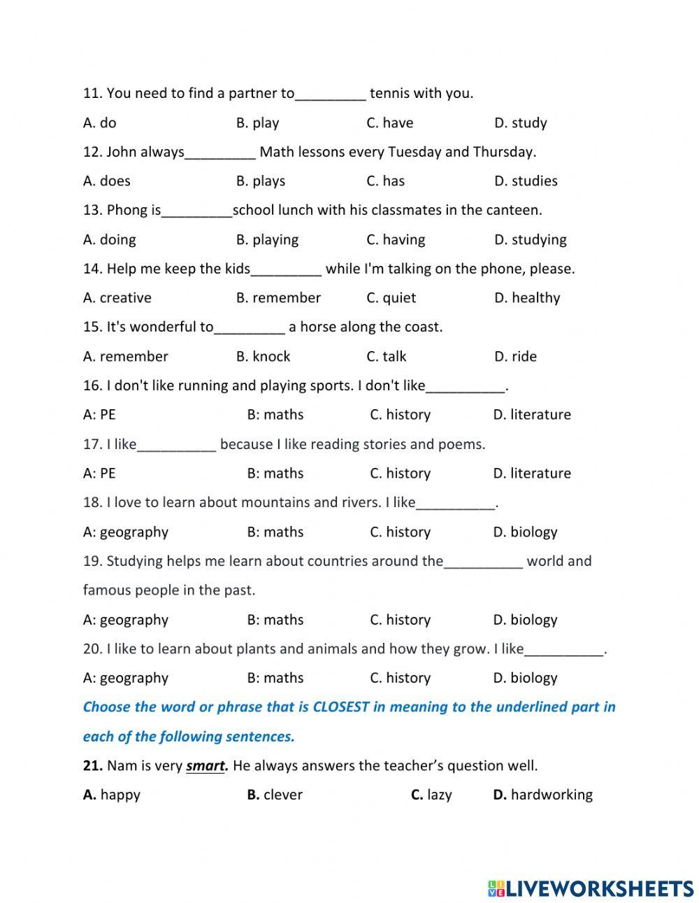 English 6-Unit 2-My new school