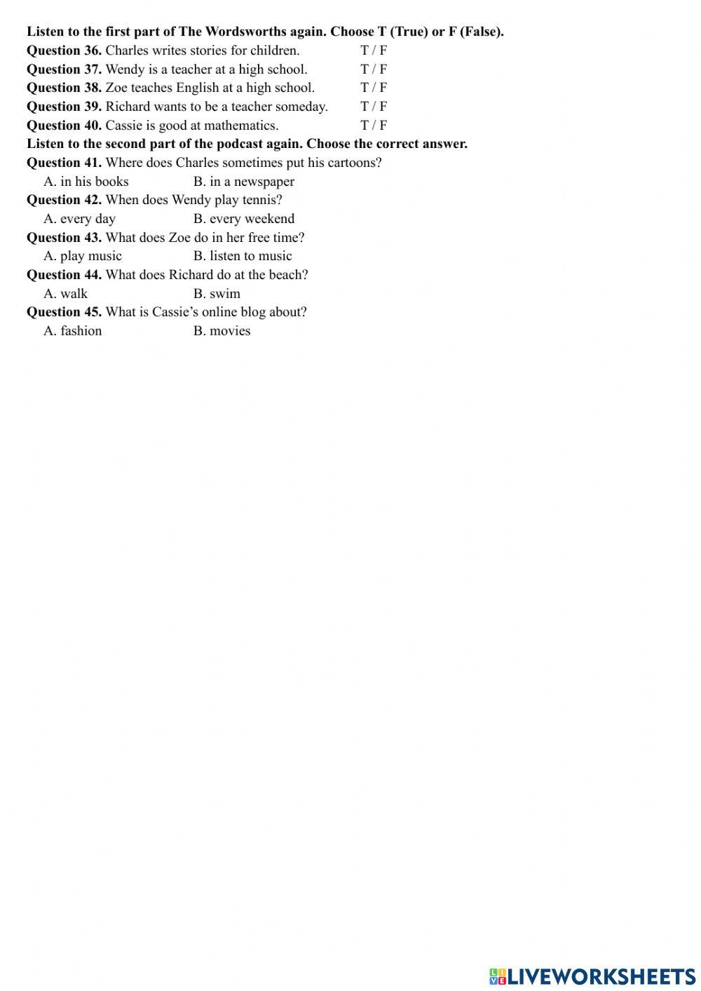 Entrance Test Grade 6