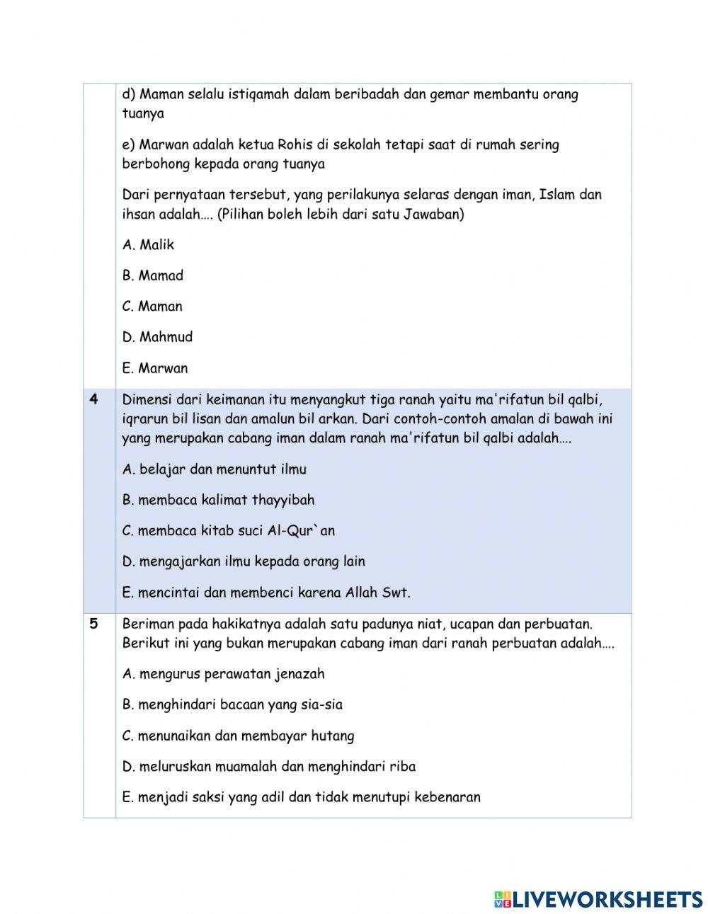 Penilaian Sumatif Menganalisis cabang-cabang iman