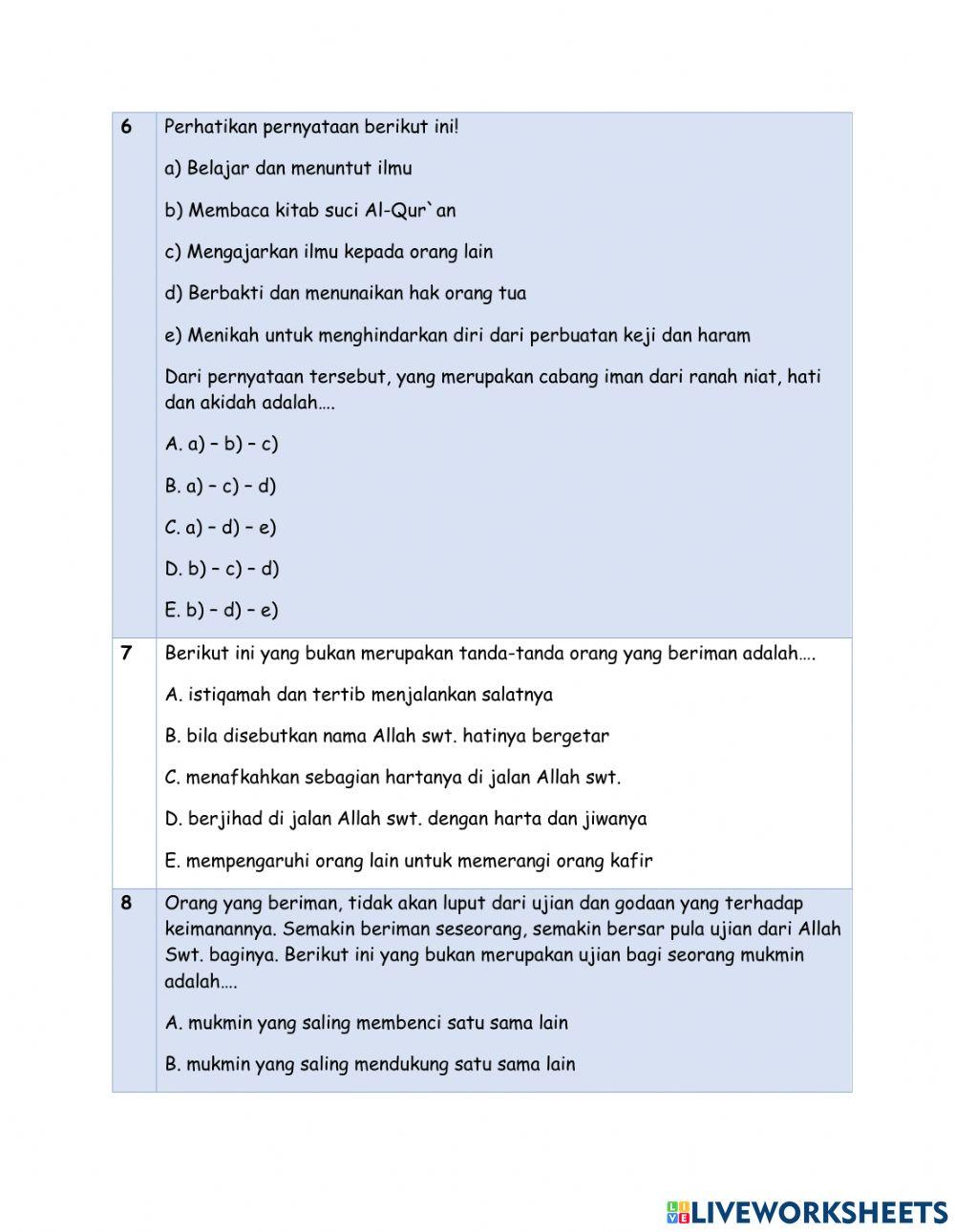 Penilaian Sumatif Menganalisis cabang-cabang iman