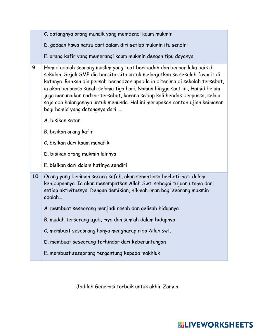 Penilaian Sumatif Menganalisis cabang-cabang iman