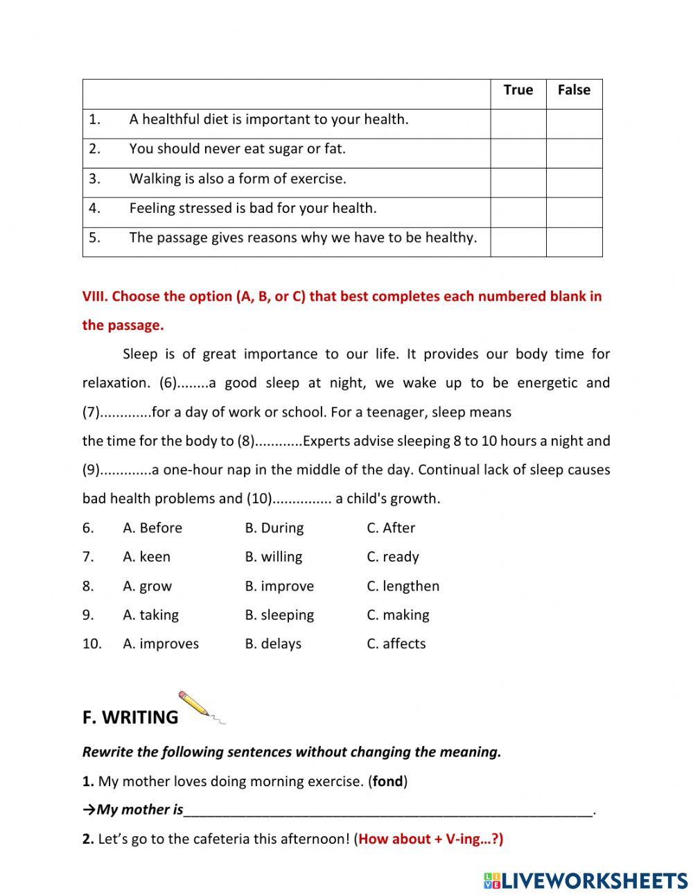 English 7-Unit 2-Healthy living