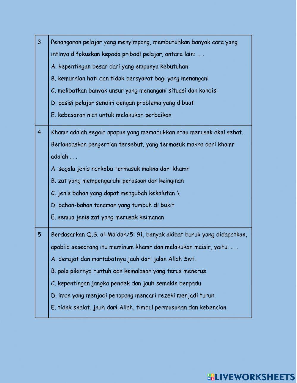 Menguraikan masalah perkelahian antarpelajar, minuman keras (miras), dan narkoba dalam Islam