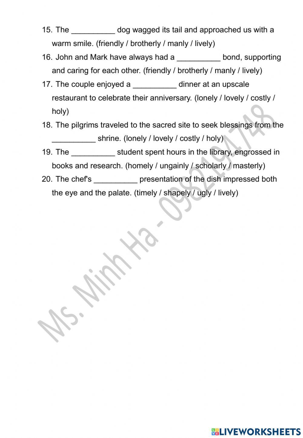 Adjectives ending in -ly