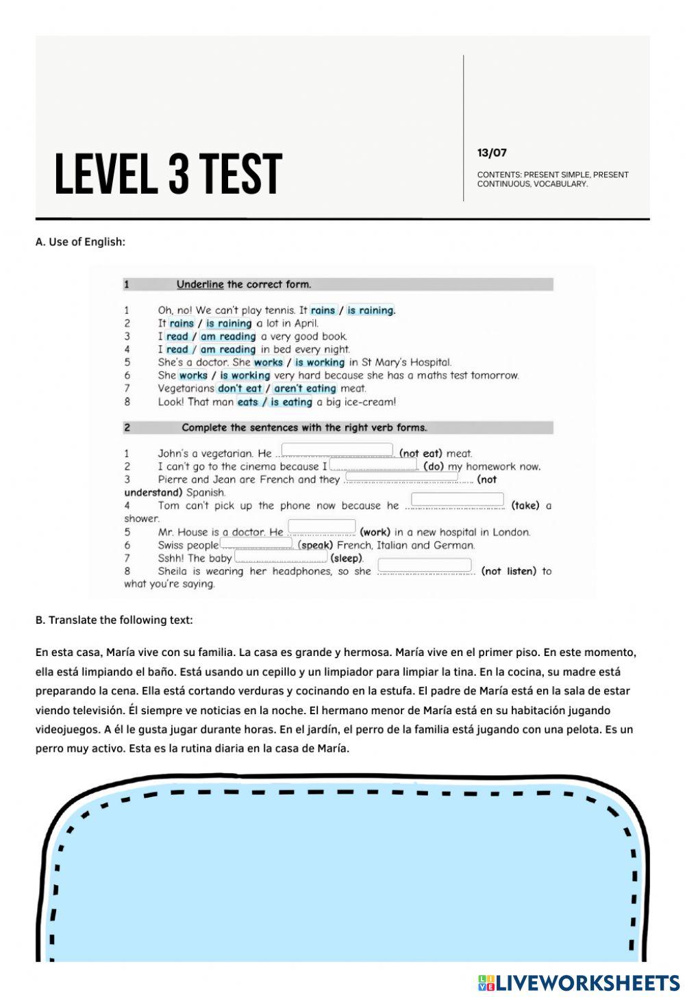 Level 3 test worksheet | Live Worksheets