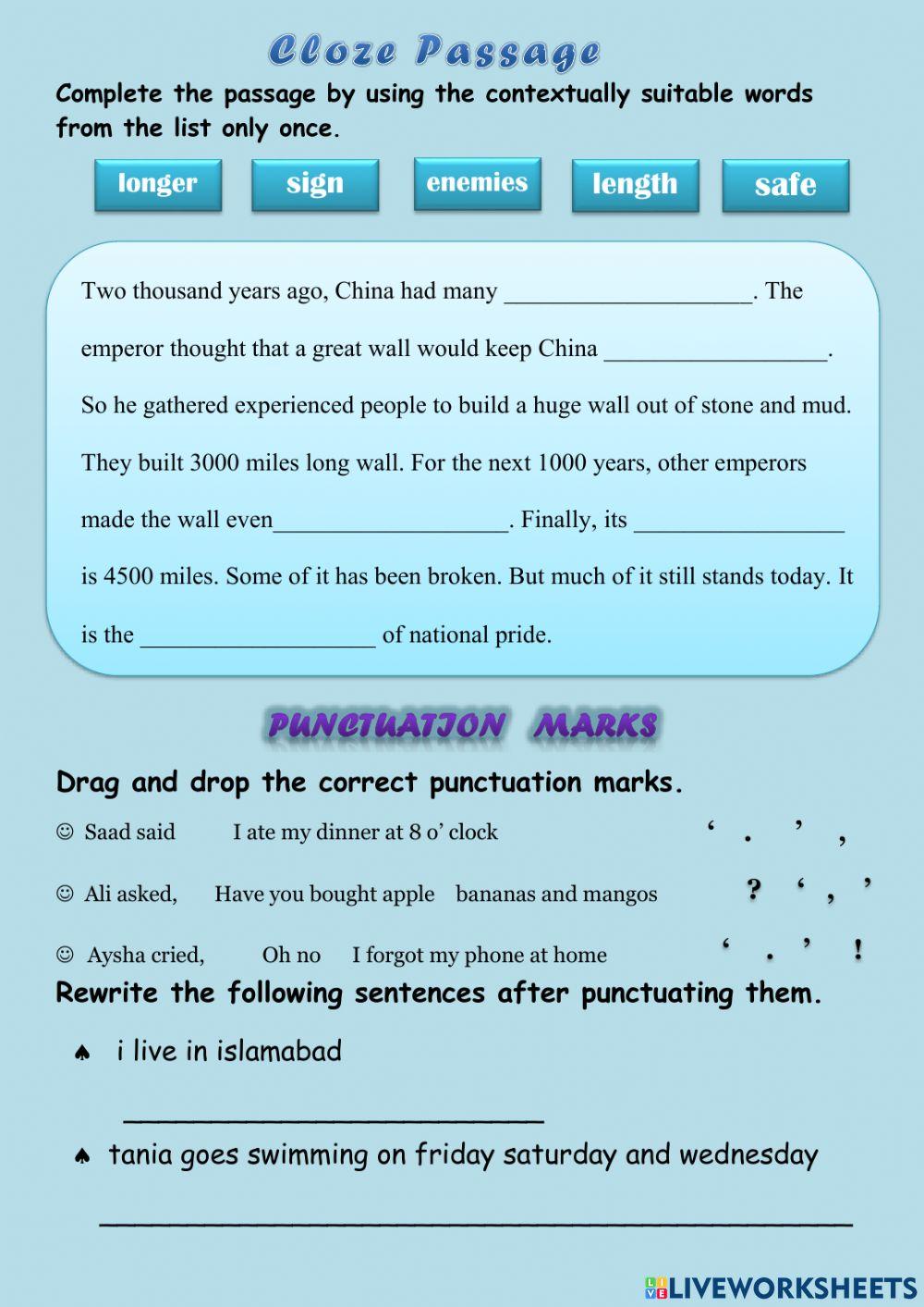 Cloze passage liveworksheets 7092322