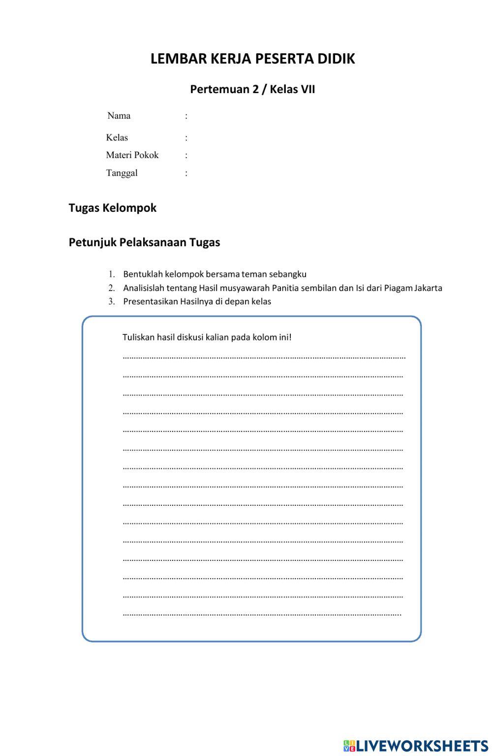 Hasil musyawarah Panitia sembilan dan Isi dari Piagam Jakarta