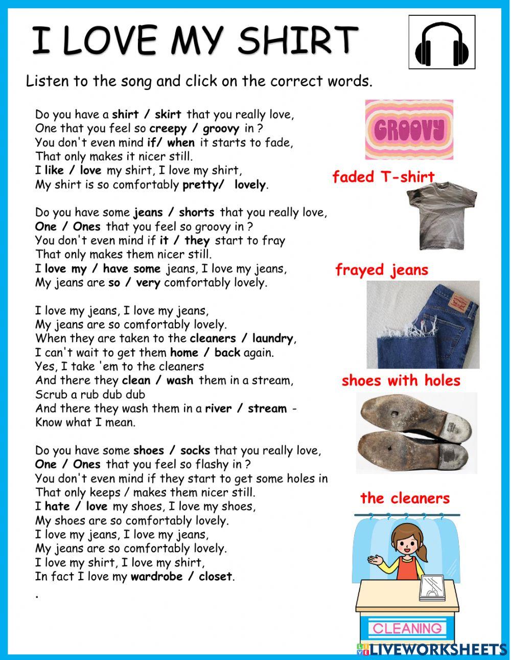 I Love my Shirt Song Activity