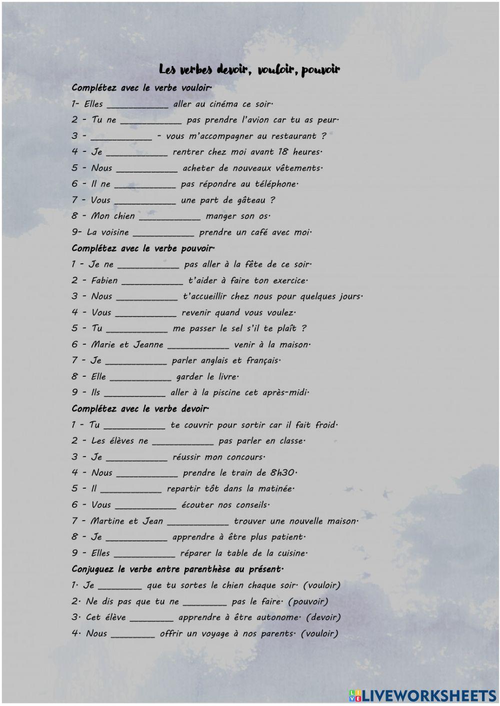 Les verbes pouvoir, devoir et vouloir