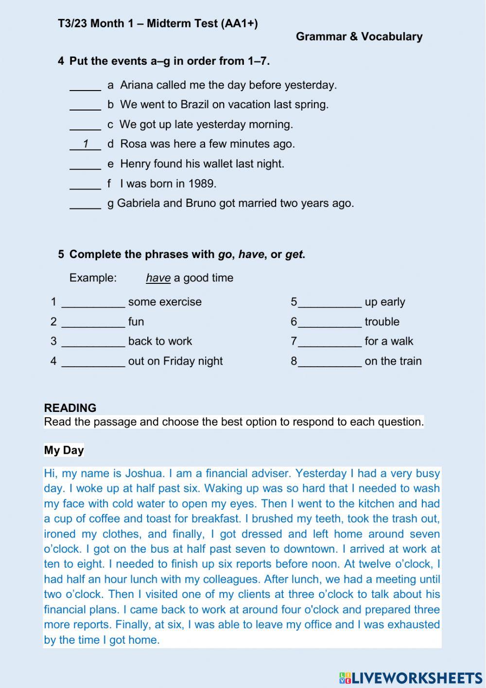 A1+ Month 1 Midterm Test