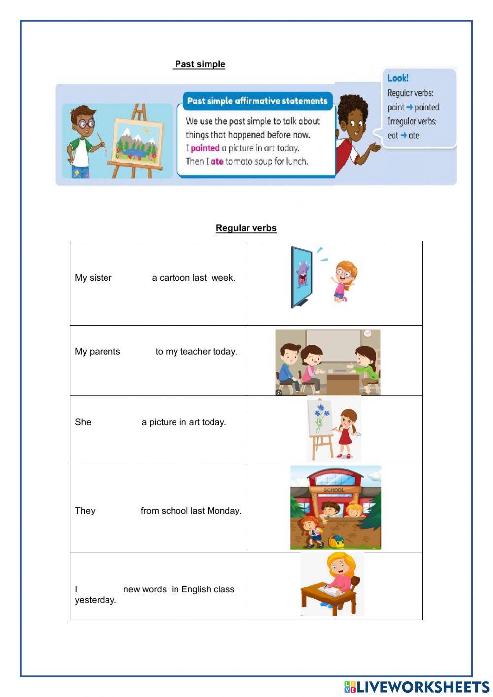 Affirmative Past simple- regular and irregular verbs