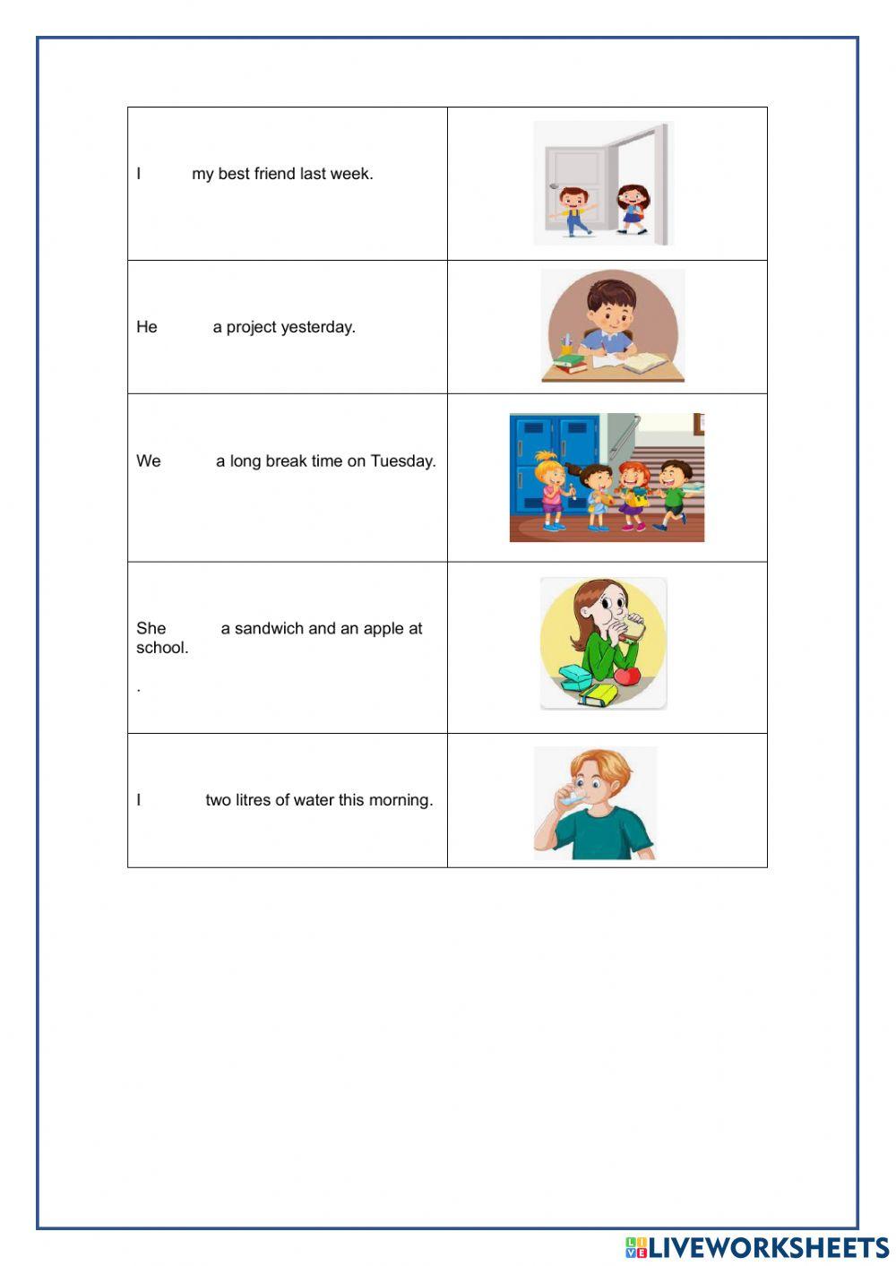Affirmative Past simple- regular and irregular verbs