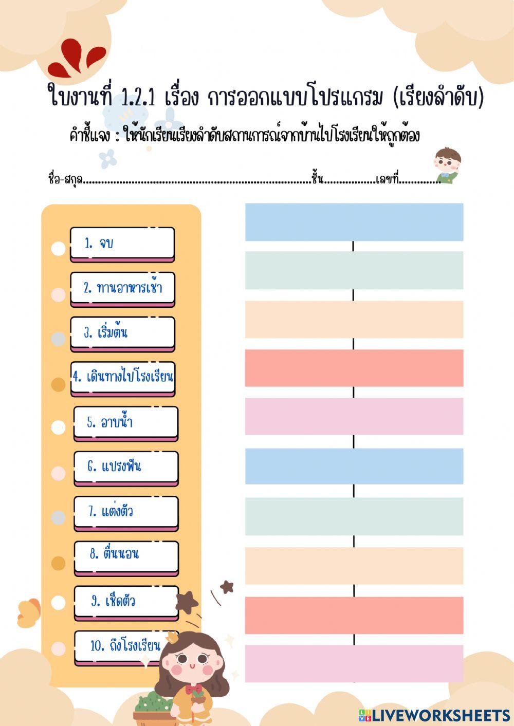 ใบงานที่ 1.2.1 การเดินแบบเรียงลำดับจากบ้านไปโรงเรียน