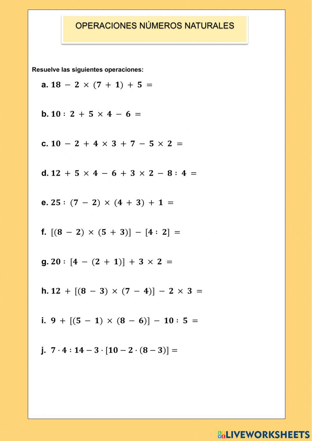 Operaciones números naturales