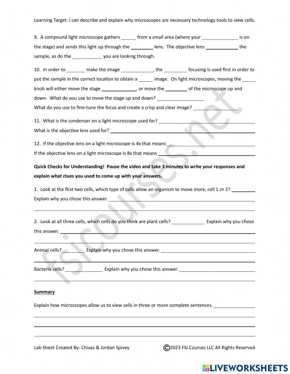 Cells & Microscopes Video Notes