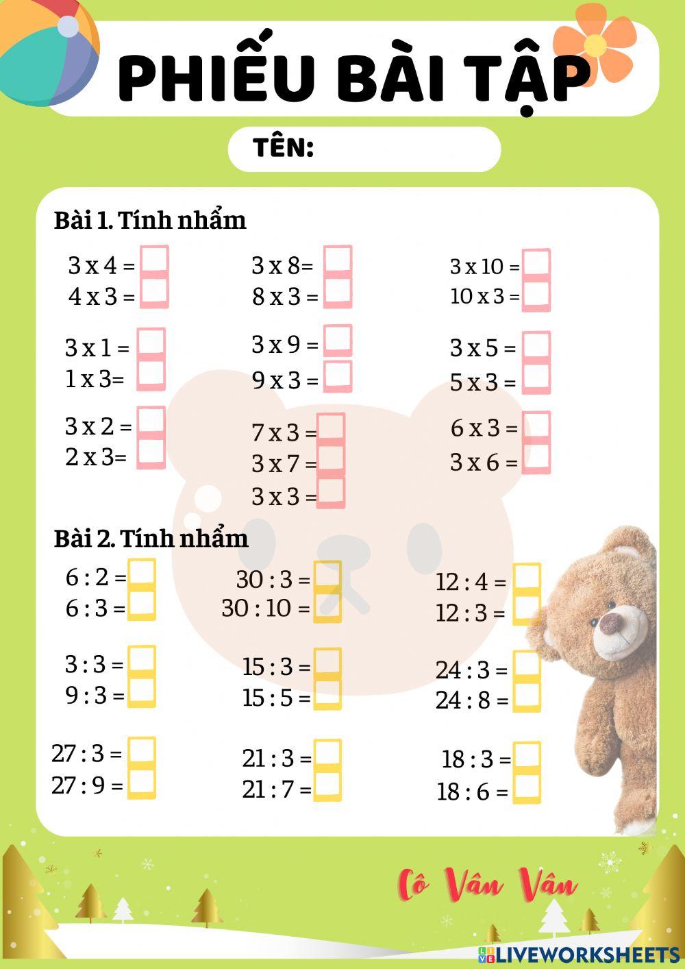 Bảng nhân, chia 3