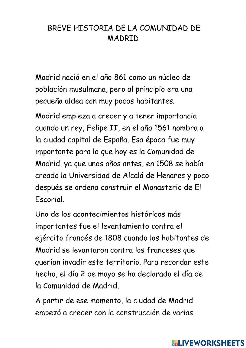 Breve historia de la Comunidad de Madrid