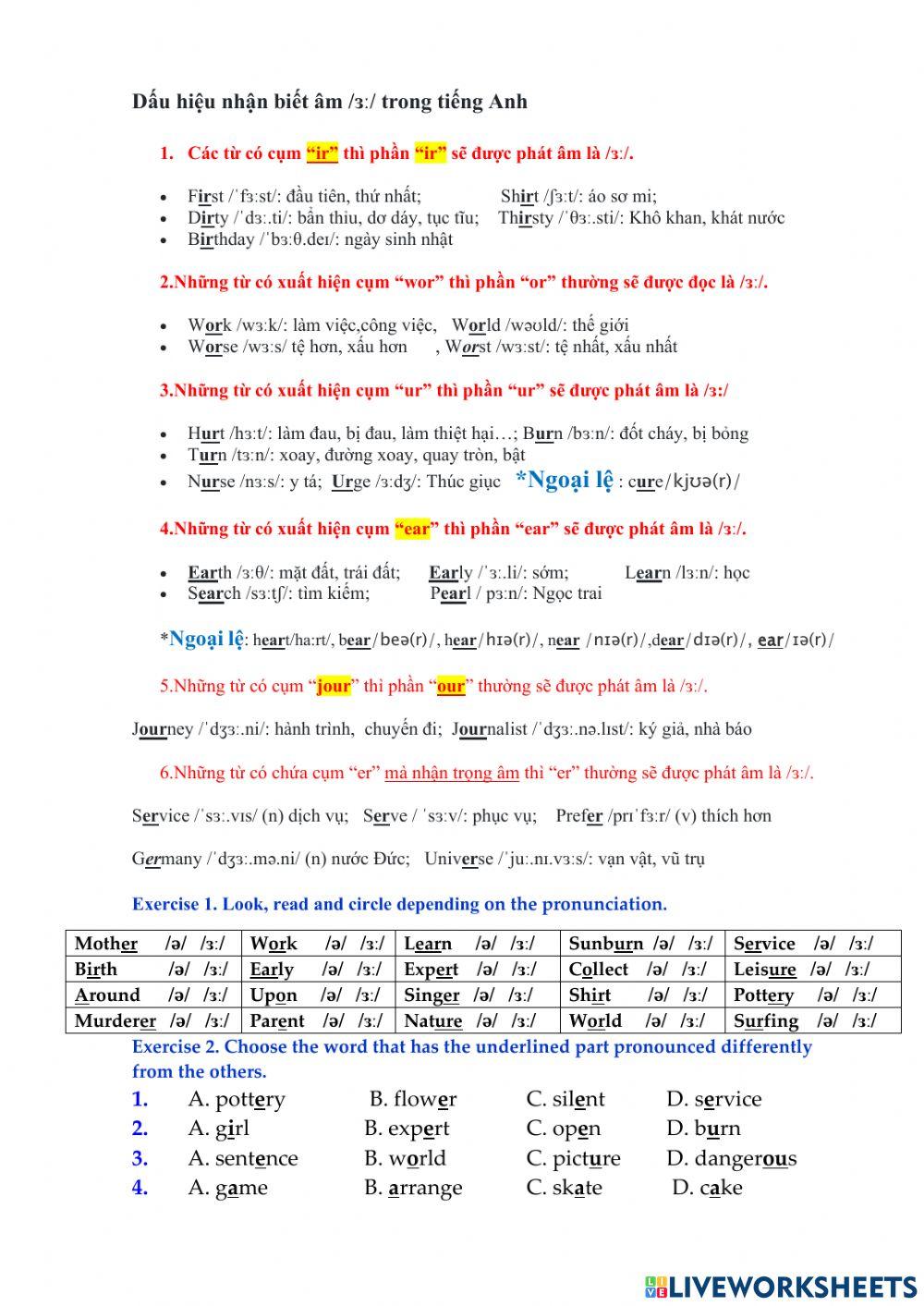 Phát âm -ǝ-  ,   -ɜː-