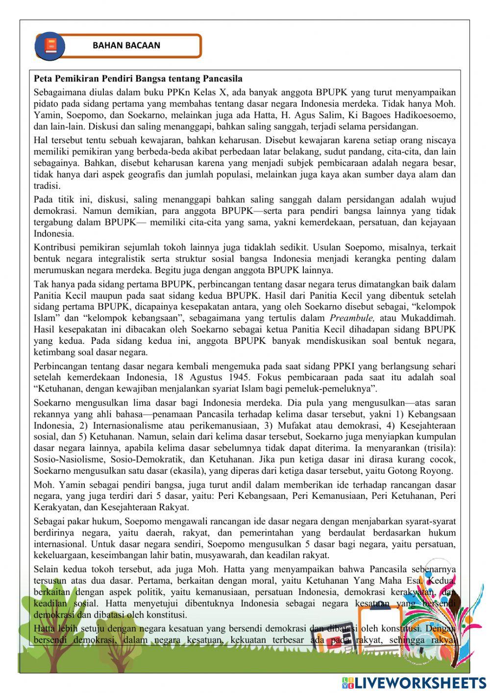 Menjelaskan pemikiran para pendiri bangsa dalam pembentukan dasar negara-