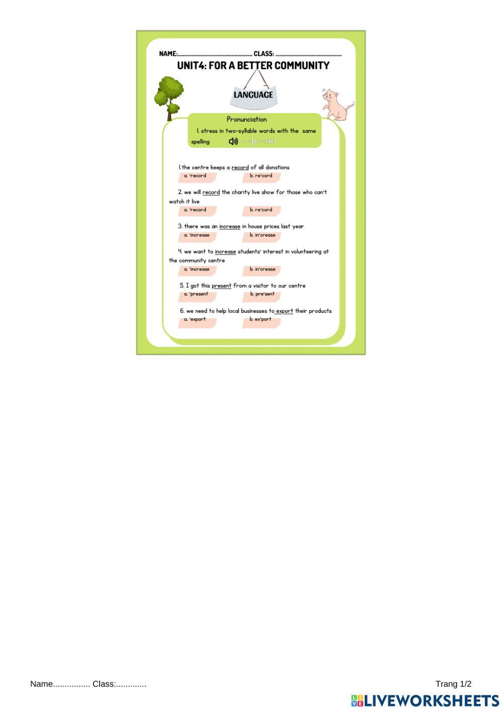 CALT BA2106 Language Vũ Thị Thùy Trang online exercise for Live