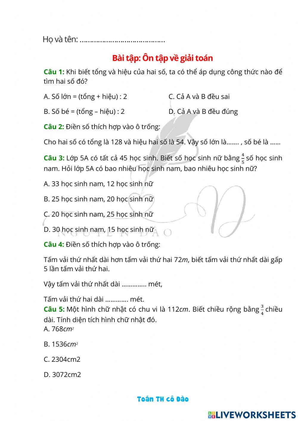 Maths online exercise for 5 | Live Worksheets