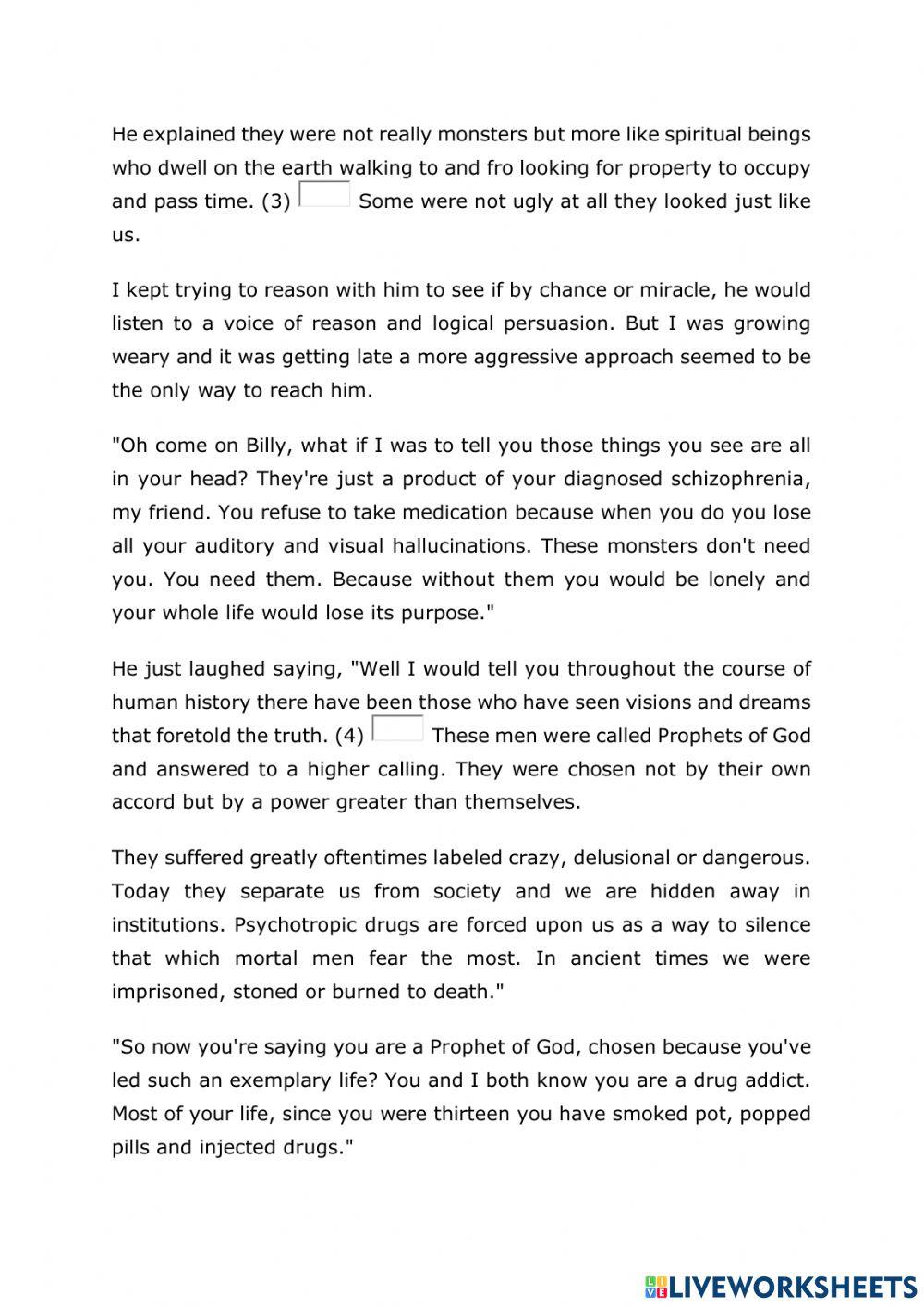 Reading - Sentence Gap Fill - Mind Monsters - Advanced