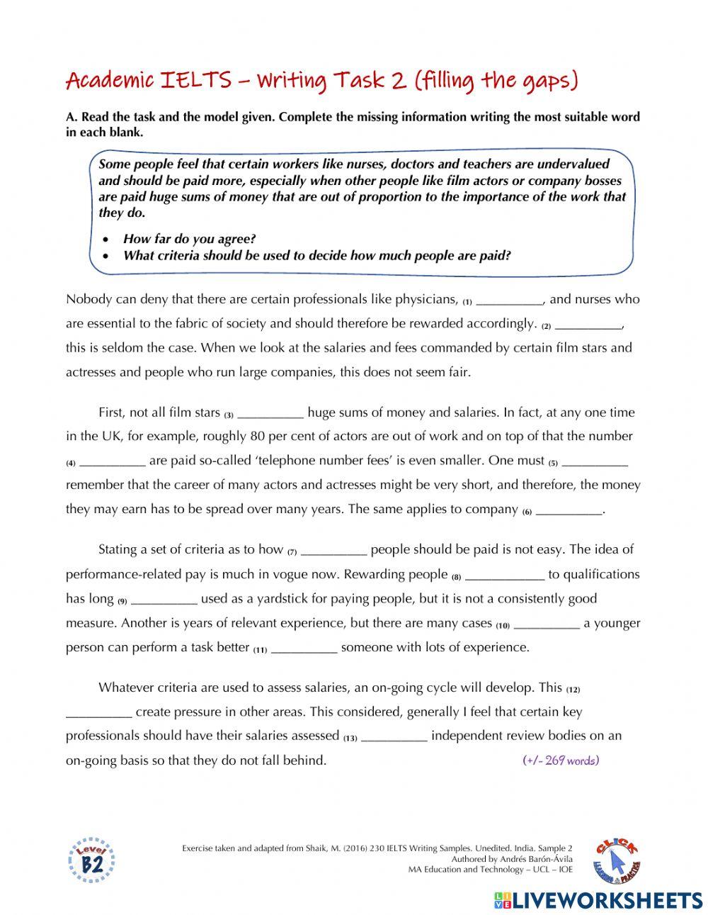 IELTS Ex. - Essay (missing words) - Salaries