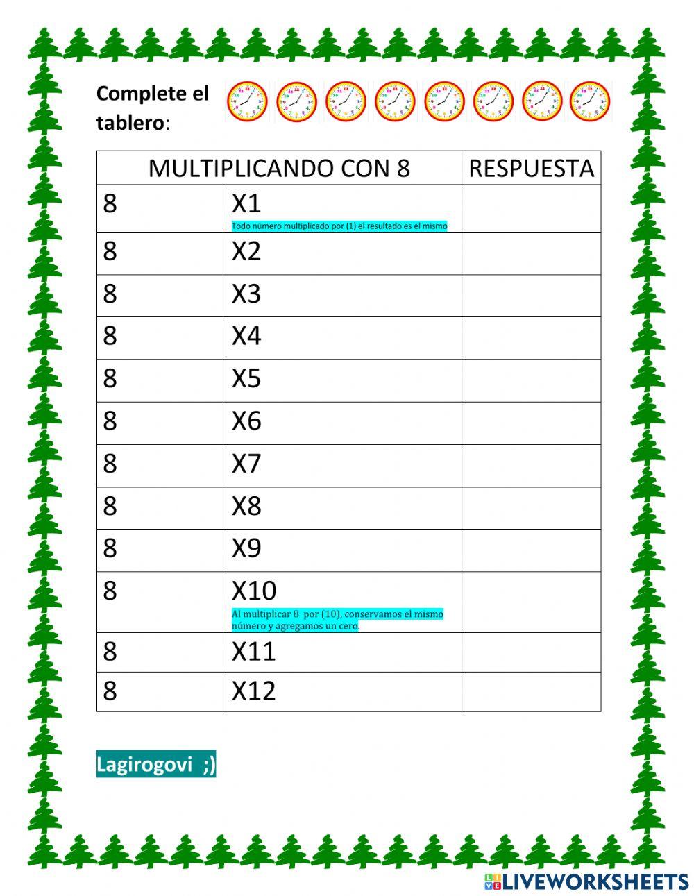 Multiplicación del 8