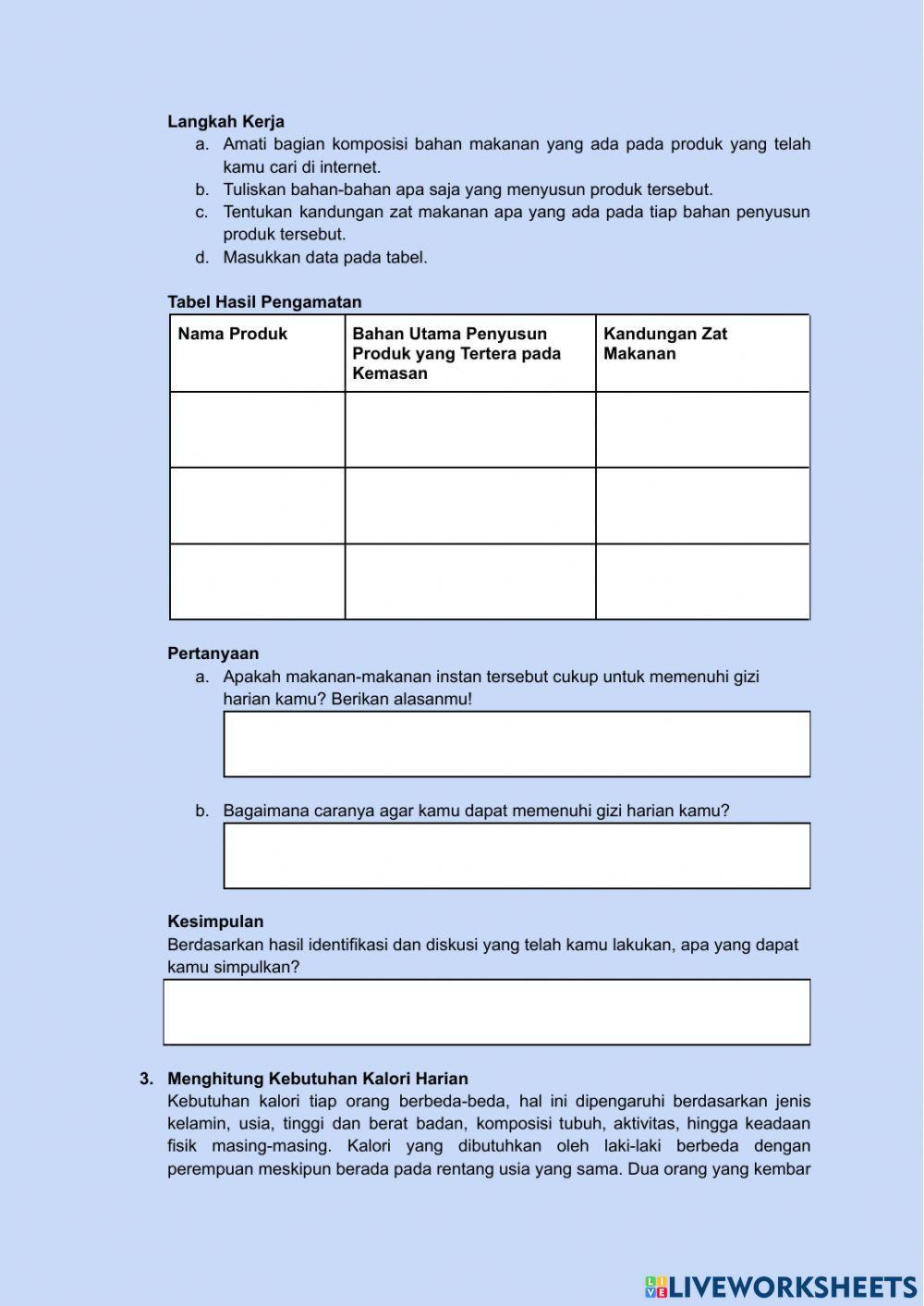 Nutrisi dan Kebutuhan Energi