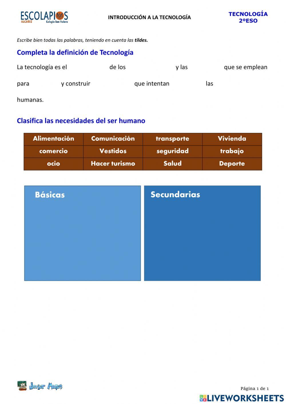 Definición de Tecnología y necesidades