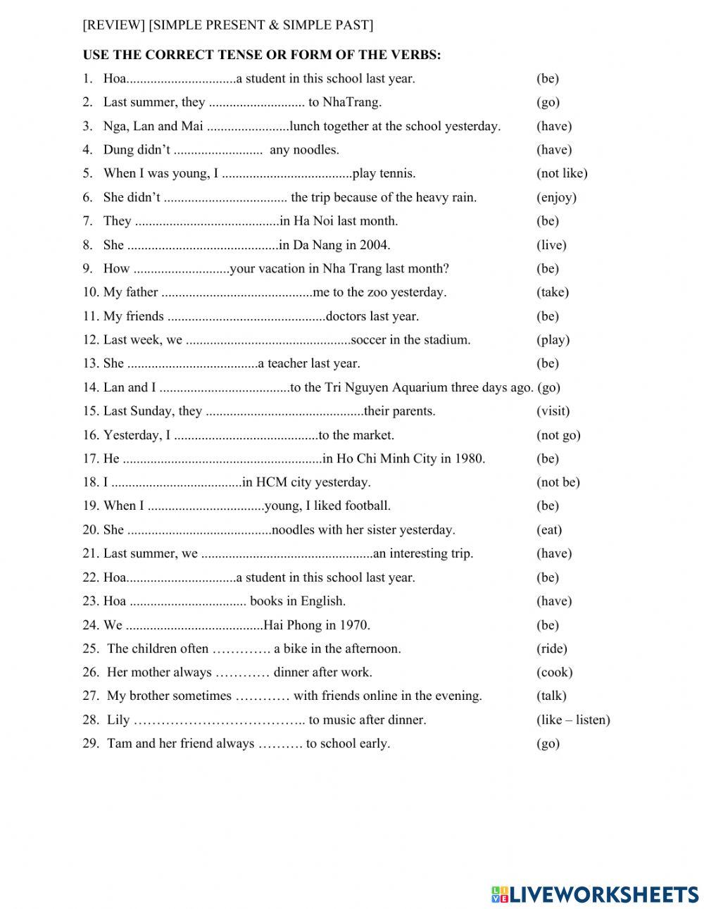 Revies present simple & past simple