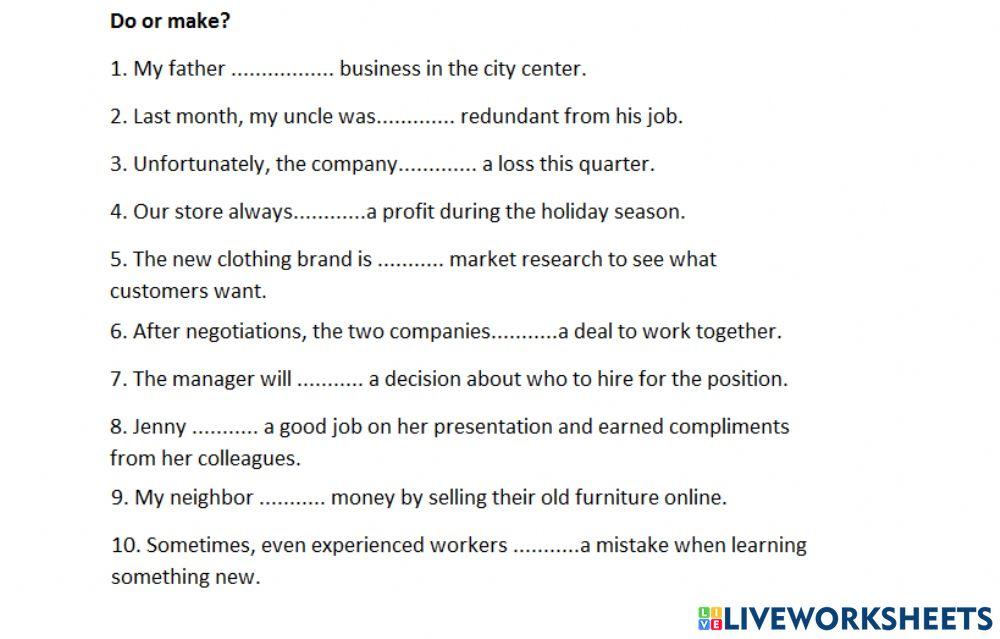 9a business do or make worksheet live worksheets