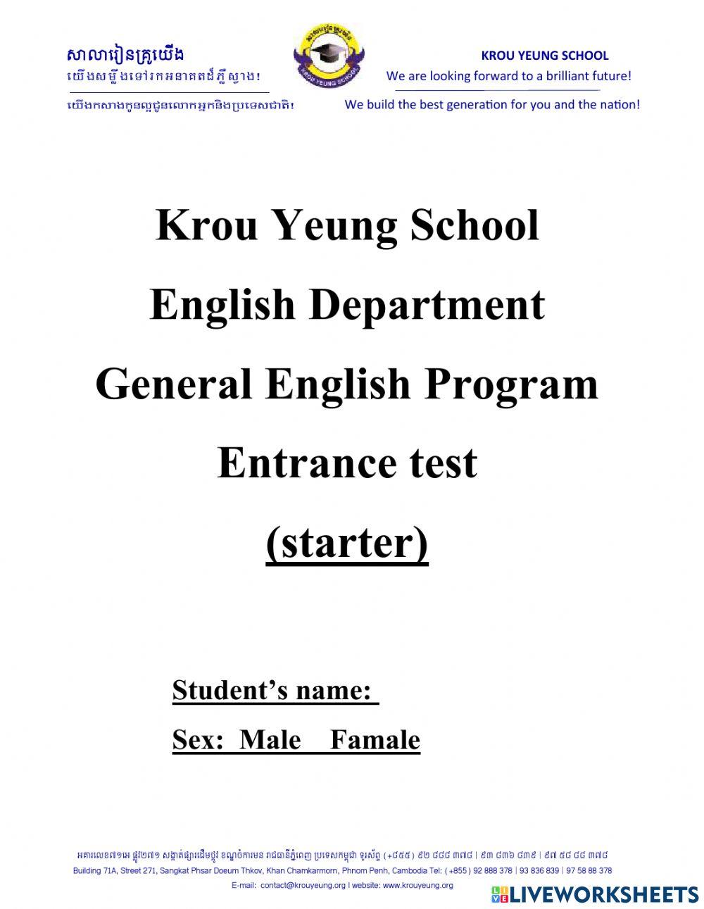 Entracne test-starter-writing and reading