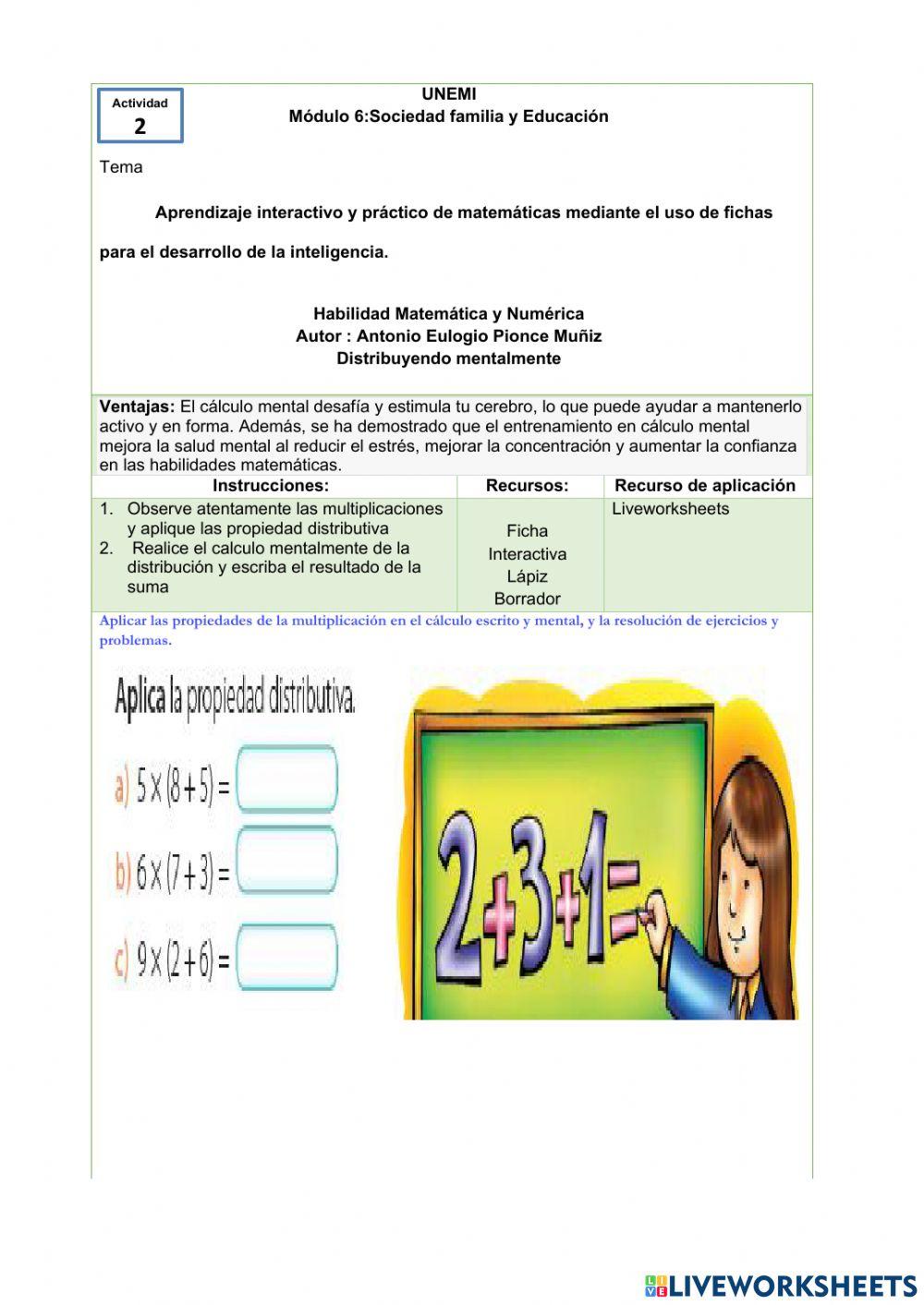 Calculo mental de propiedad distributiva