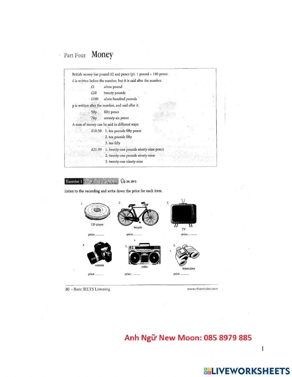 Basic ielts listening unit 2 part 4 money online exercise for live