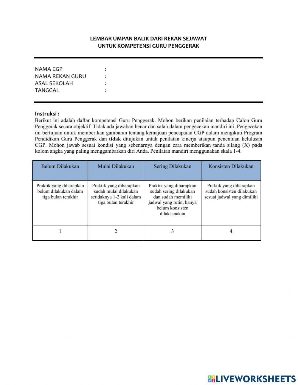 Lembar Umpan Balik dari Rekan Sejawat