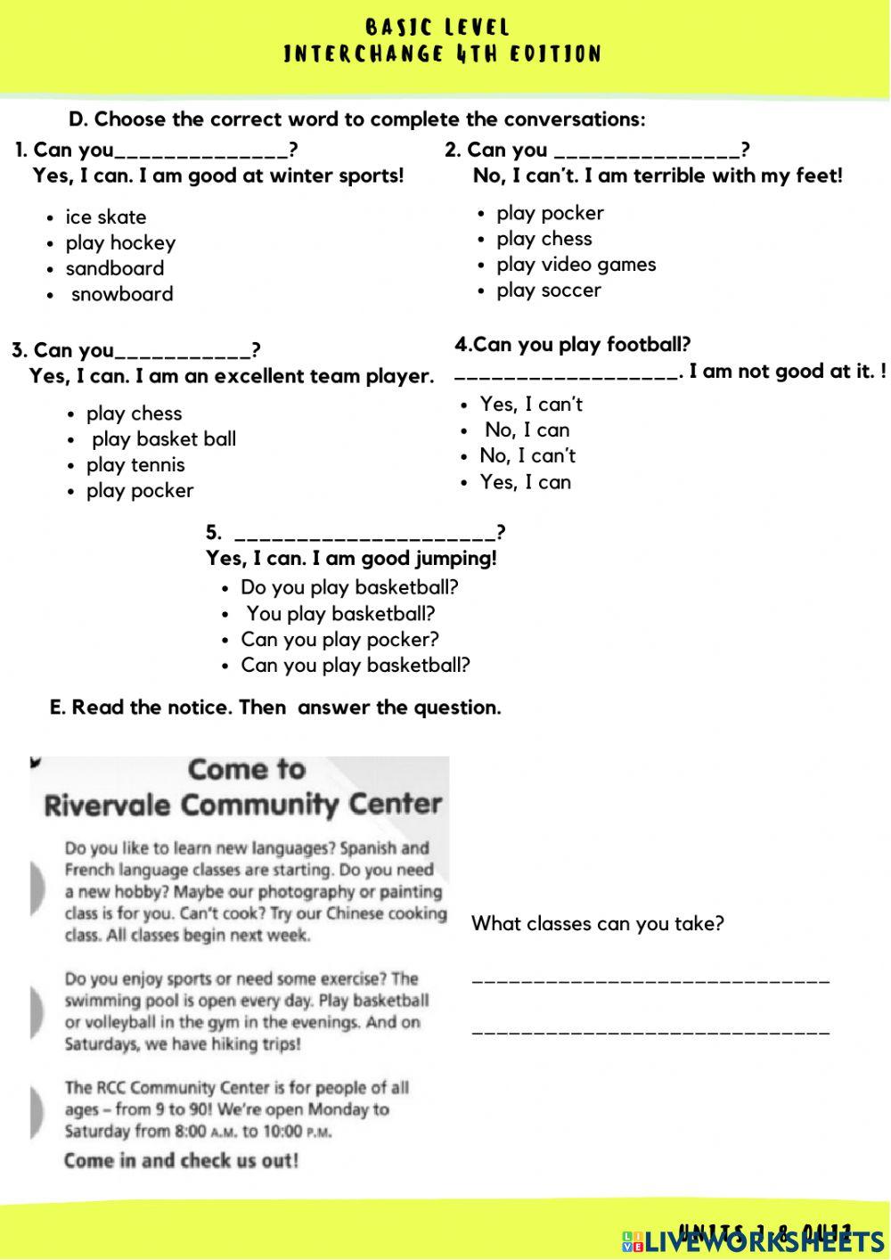 Interchange 4th edition intro - quiz units 9-10