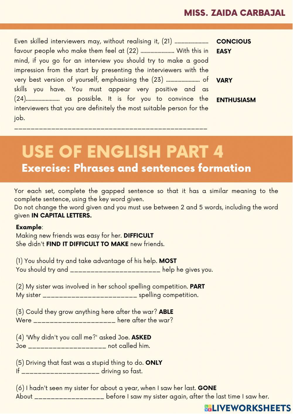 Use of English FCE section