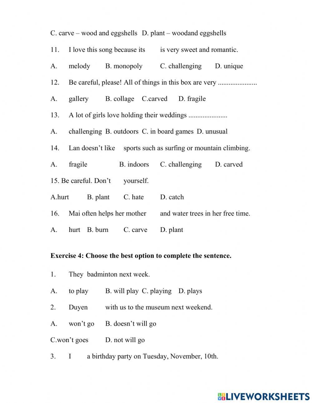 Present and will Unit 1 Hobbies