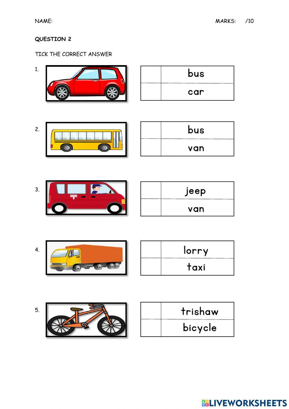 SIGHT WORDS - LAND TRANSPORTATION