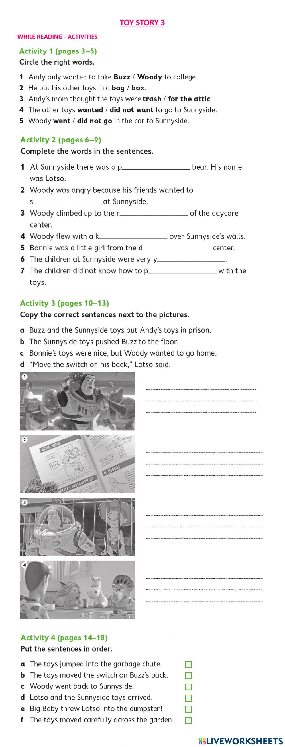 Toy Story 3 While and After Activities