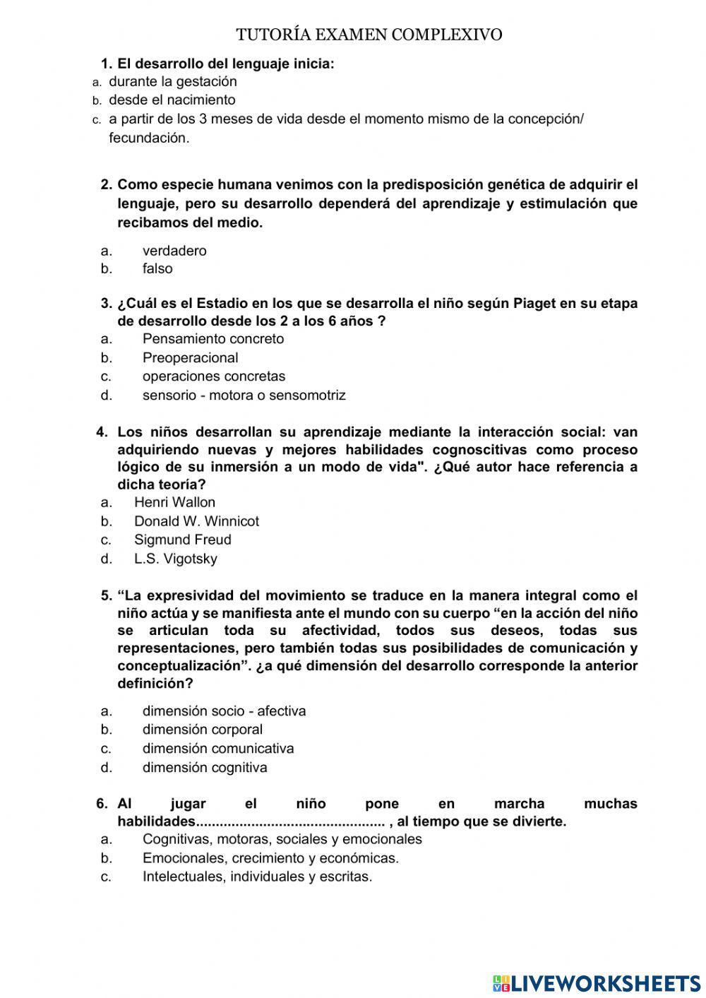 Examen complexivo educación inicial