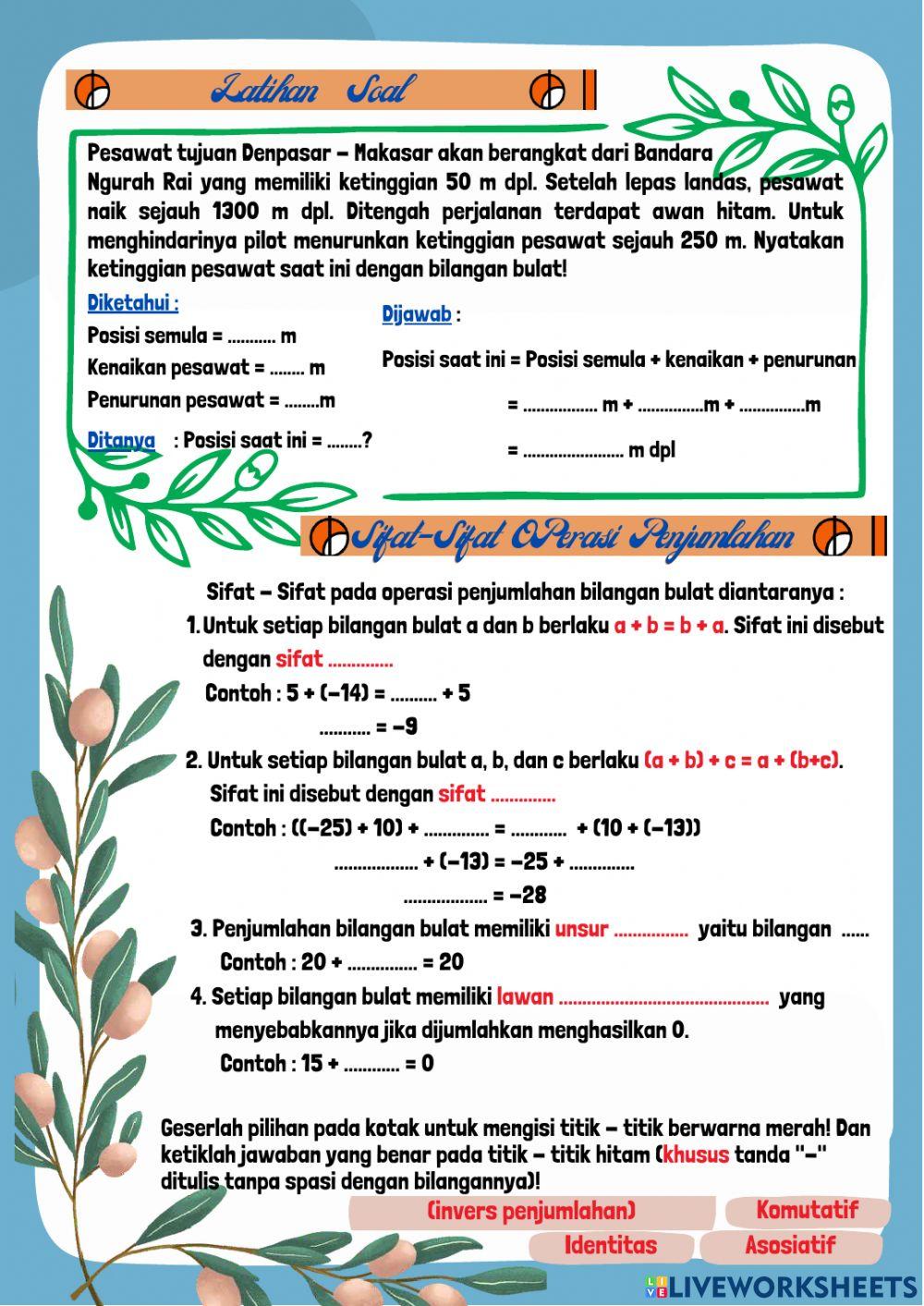 Penjumlahan dan Pengurangan Bilangan Bulat