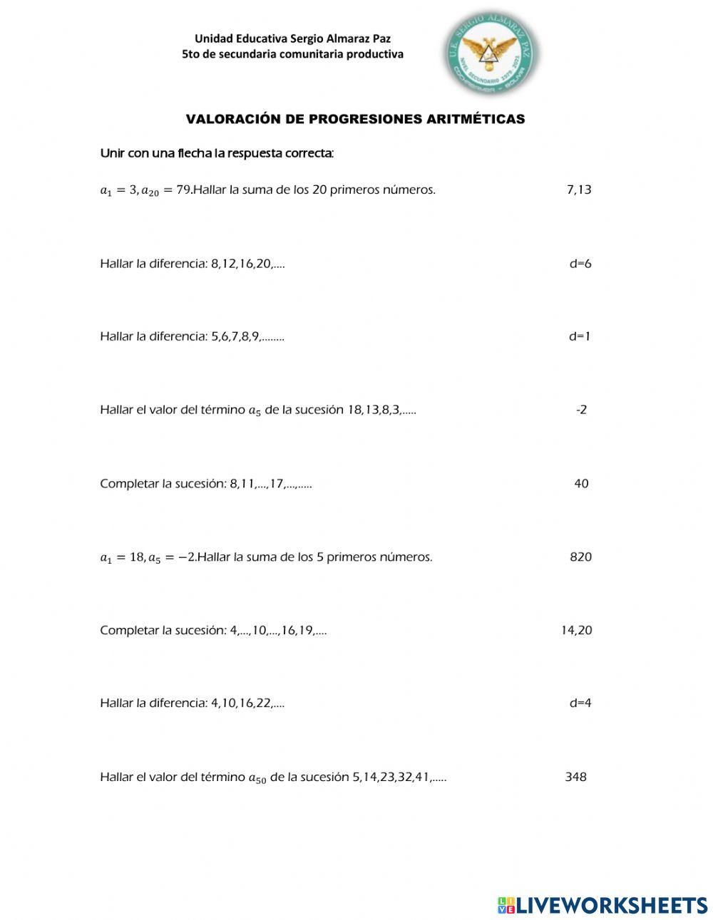Progresiones aritméticas
