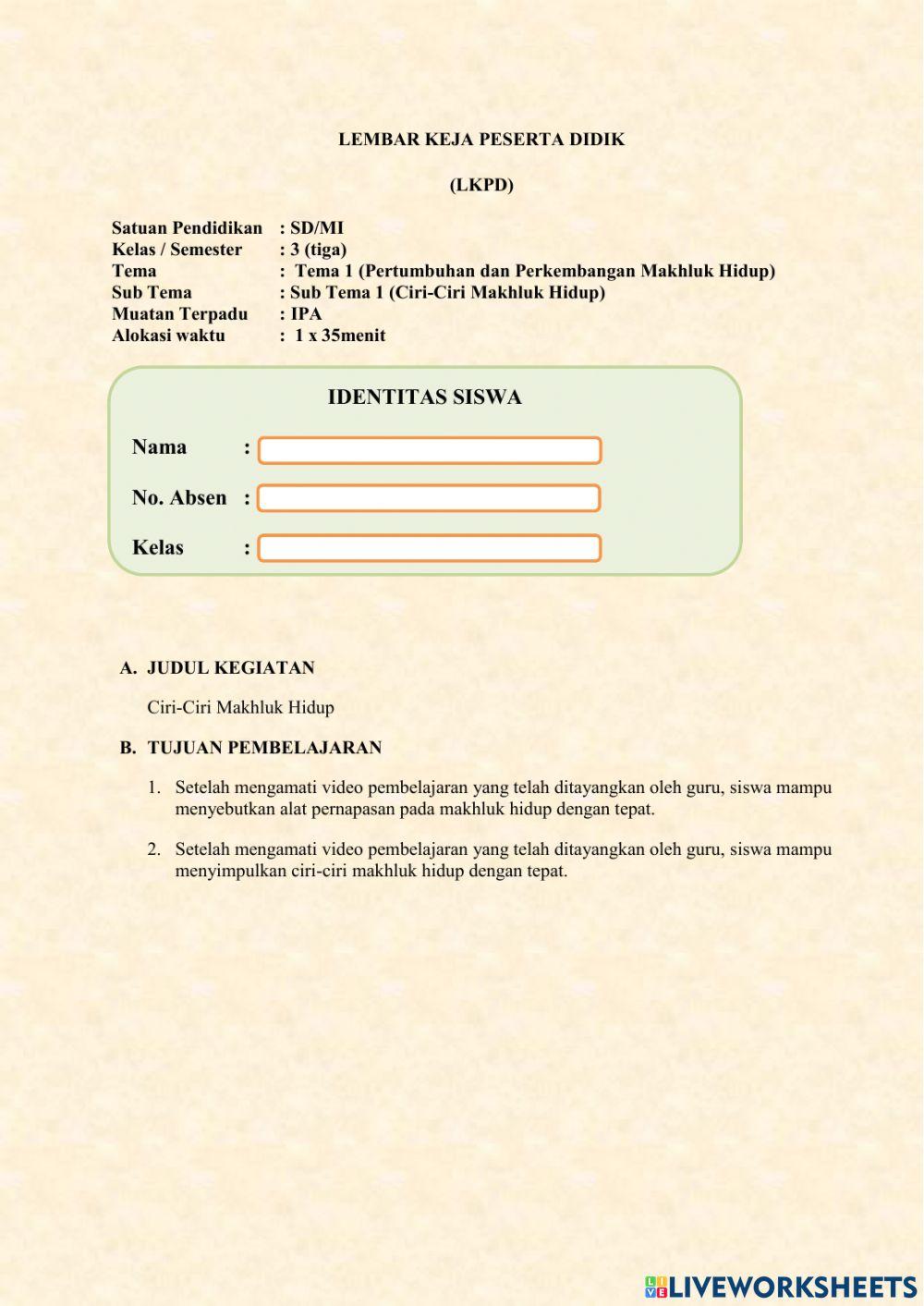 Ciri-Ciri Makhluk Hidup