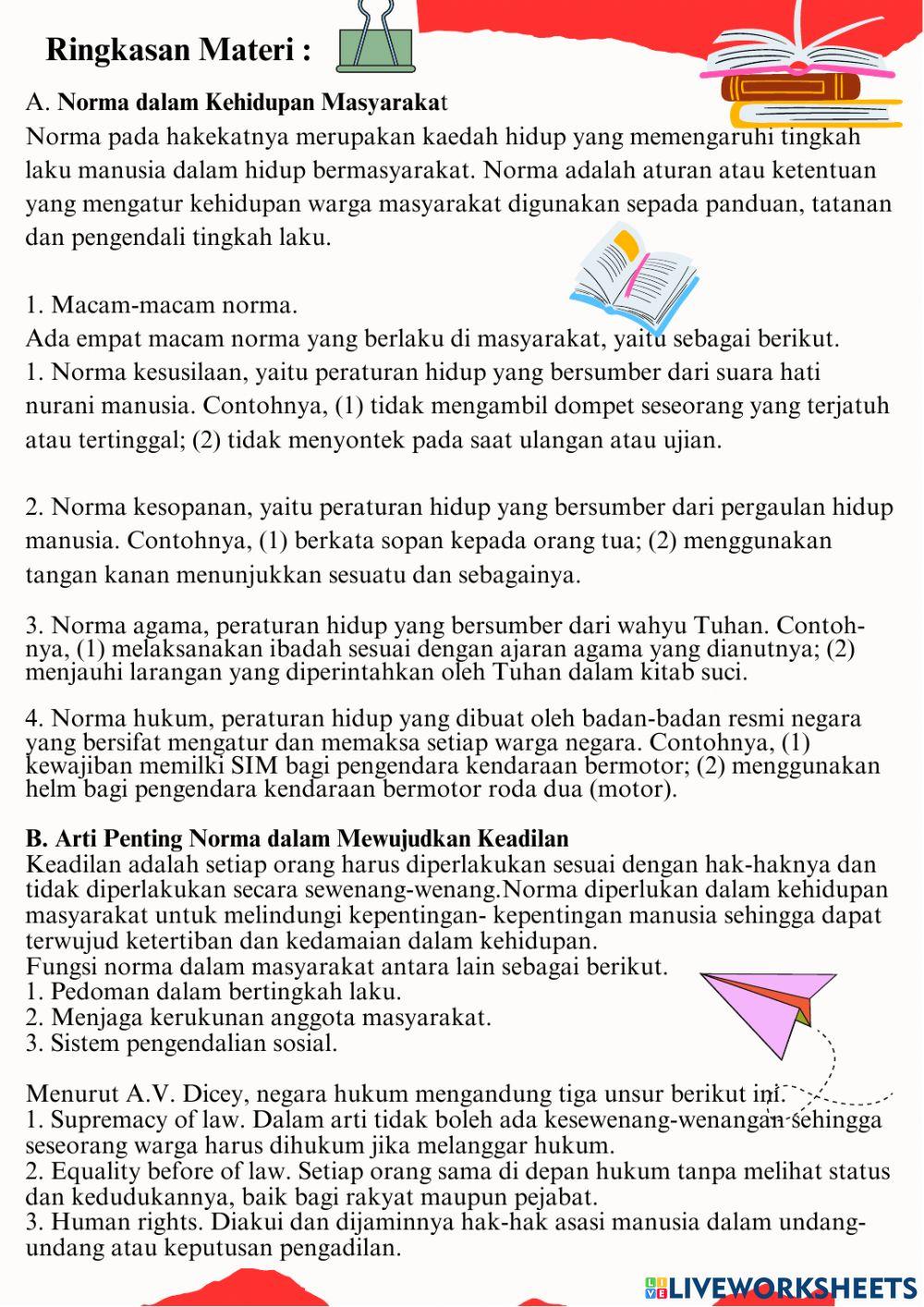 LKPD Kelas 7 Bab II : Norma dan Keadilan